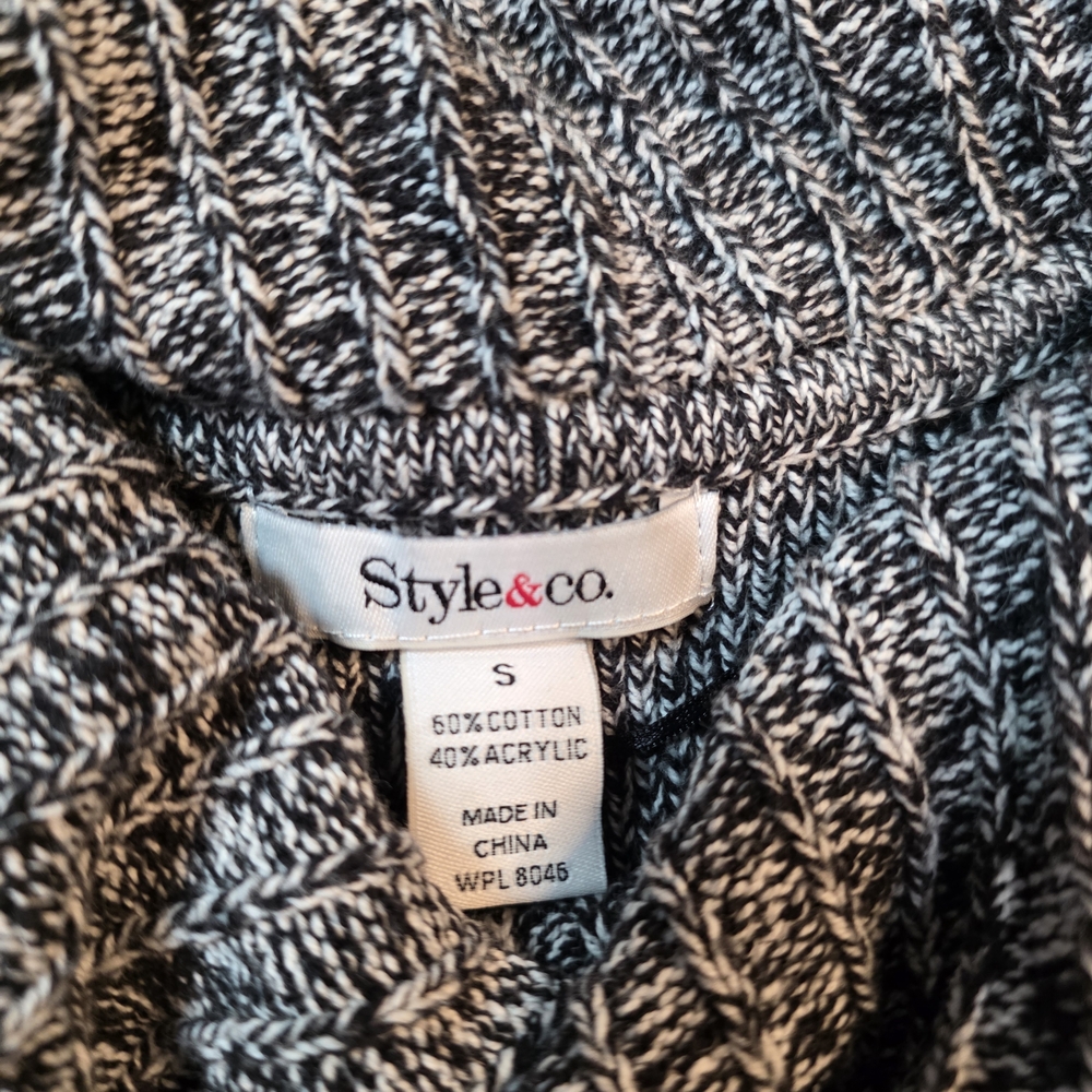 Style & Co variegated black and white marbled 3/4 sleeve knit sweater dress - Picture 2 of 8